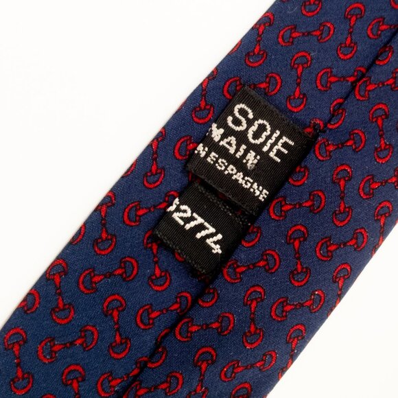 Celine Paris Silk Tie Men's Designer Tie 100% Silk Tie Multicolored Navy Red - Picture 5 of 5